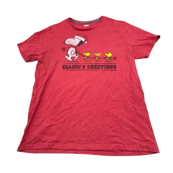 Snoopy "Seasons Greetings" Red Graphic T-Shirt By Old Navy Size L READ - Picture 1 of 7